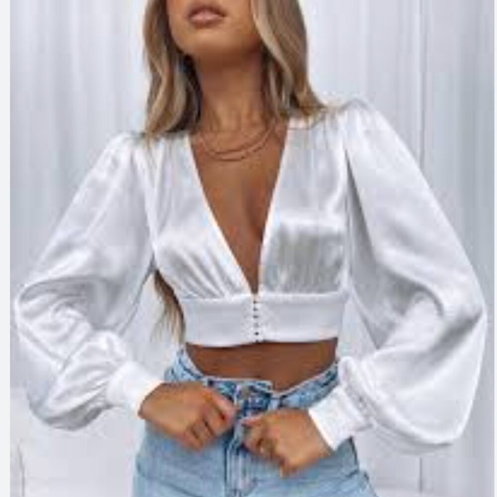 NWT White Fox CASSIA LONG SLEEVE Crop Blouse